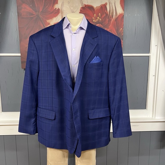 OAK HILL Big & Tall Blazer Mens 4XL (58-60R) Polyester Blend Stretch Navy/Black - Picture 2 of 12
